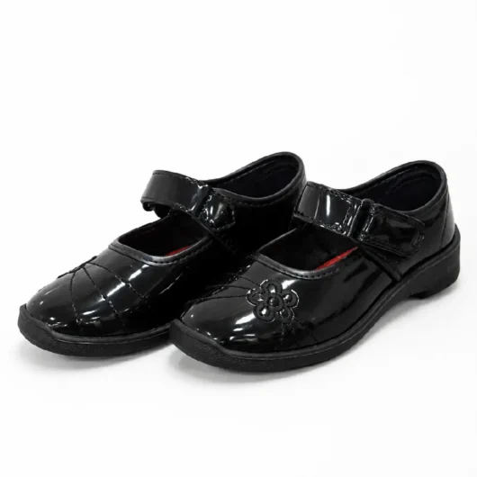 Black Imported Material Glossy Chaster Girls School Shoes XWAY-0098