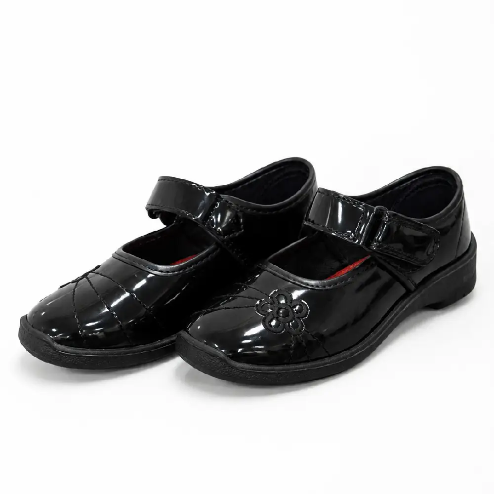 Black Imported Material Glossy Chaster Girls School Shoes XWAY-0098 Black Imported Material Glossy Chaster Girls School Shoes XWAY-0098