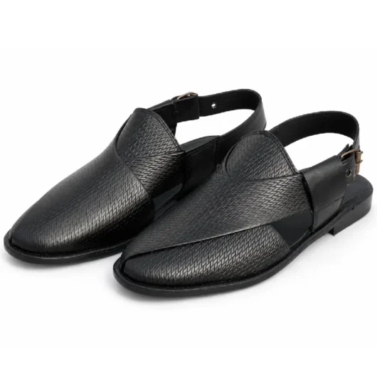 Black Joblet Material Peshawari Chappal XWAY-1652