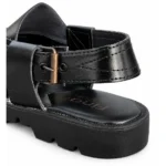 Black Leather Material Cross Peshawari Chappal XWAY-7101