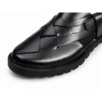 Black Leather Material Cross Peshawari Chappal XWAY-7101
