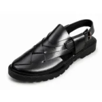 Black Leather Material Cross Peshawari Chappal XWAY-7101