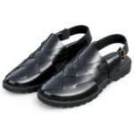 Black Leather Material Cross Peshawari Chappal XWAY-7101