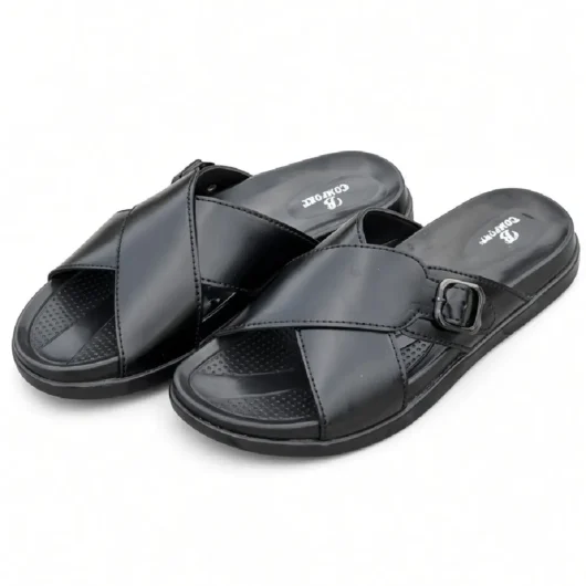 Black Medicated Material Cross Slipper XWAY-08