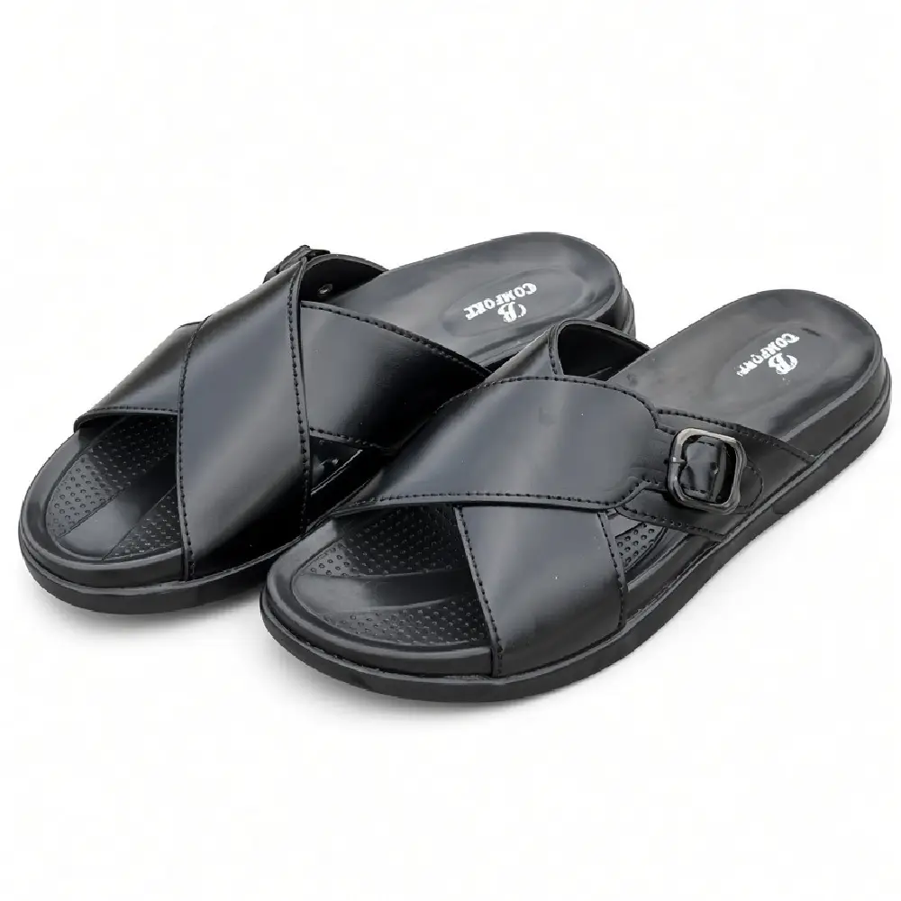 Black Medicated Material Cross Slipper XWAY-08 Black Medicated Material Cross Slipper XWAY-08