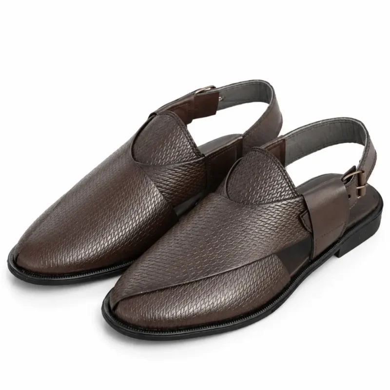 Brown Joblet Material Peshawari Chappal XWAY-1652