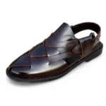 Brown Leather Material Cross Peshawari Chappal XWAY-7101