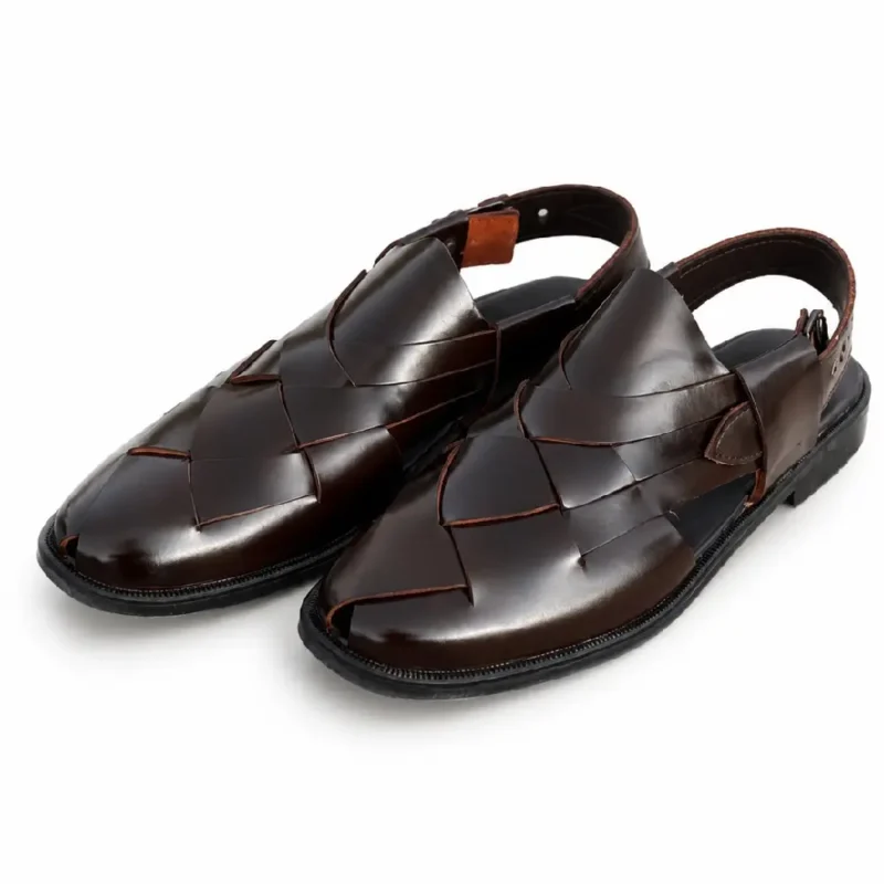 Brown Leather Material Cross Peshawari Chappal XWAY-7101