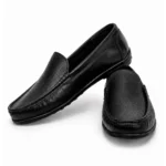 Black Leather Plain Moza Shoes For Men XWAY-1046