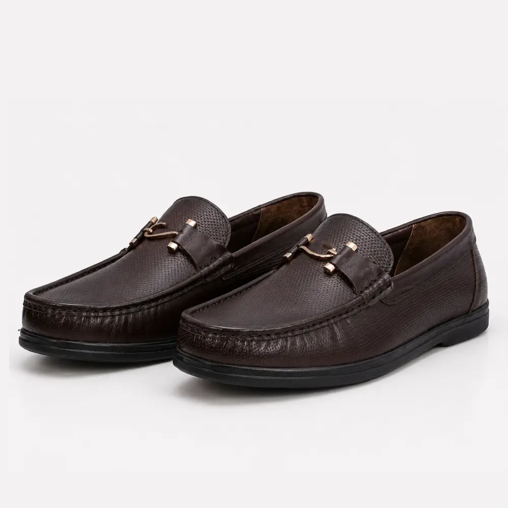 Brown Leather Buckle Mocassins Shoes For Men XWAY-2059 Brown Leather Buckle Mocassins Shoes For Men XWAY-2059