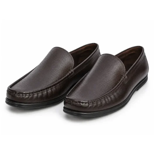 Brown Leather Plain Moza Shoes For Men XWAY-1046