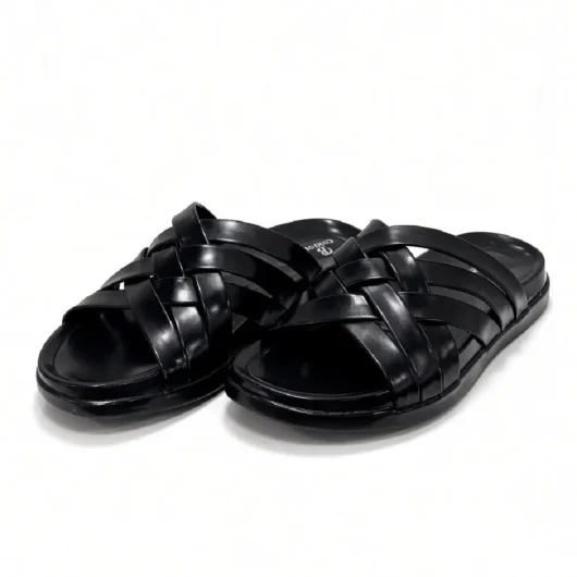 Men's Black Medicated Cross Strap Slipper XWAY-030